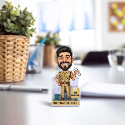 Personalized Police Sub Inspector Bobblehead Caricature with Solar Powered Shaking Head Feature Police Car Desk Decor Birthday Gift for Police Officers